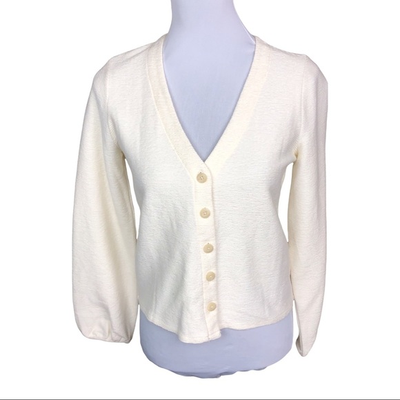 Madewell Sweaters - Madewell Button Front Cardigan Sweater V-Neck Bubble Sleeves Ivory XS